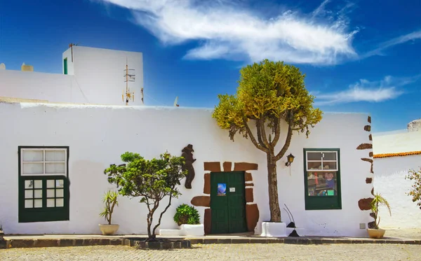 Prachtige Typische Canarische Architectuur Traditionele Vlekkeloze Witte Huismuur Groene Bomen — Stockfoto