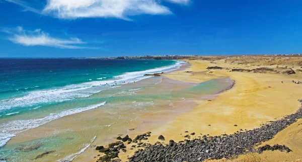 Güzel Kum Tepeleri Manzarası Boş Doğal Plaj Playa Del Aljibe — Stok fotoğraf