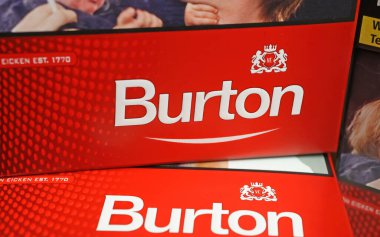 Viersen, Germany - July 9. 2022: Closeup of red cigarette box of cheap discount brand Burton