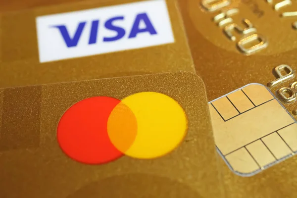 Versen Germany July 2022 Closeup Golden Visa Mastercard Credit Cards — ストック写真