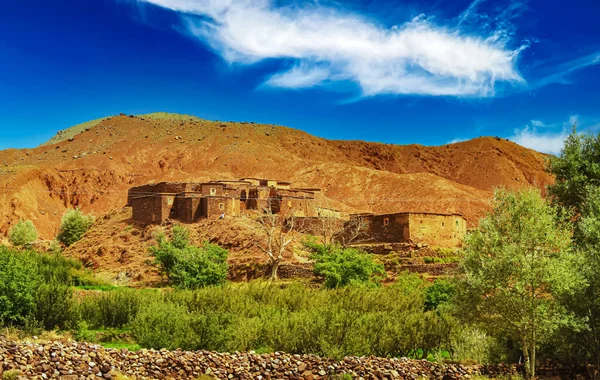 Beautiful Moroccan Landscape Typical Idyllic Small Clay House Village Central — Zdjęcie stockowe