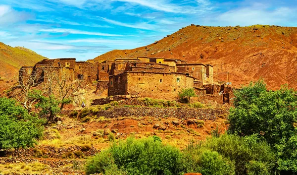 Όμορφο Τοπίο Moroccan Τυπικό Ειδυλλιακό Μικρό Χωριό Πηλό Σπίτι Κεντρική — Φωτογραφία Αρχείου