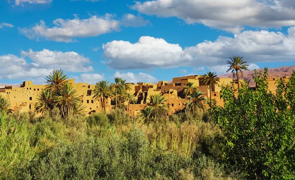 Beautiful Idyllic Atlas Mountains Palm Tree Oasis Valley Typical Moroccan — Zdjęcie stockowe