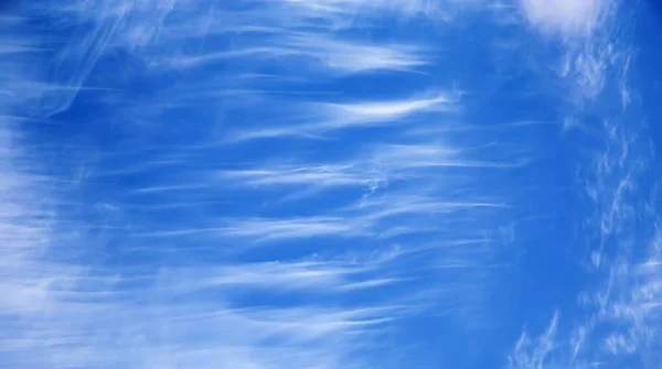 孤立した雲の背景 青い夏の空 波打つ線白い円丘層状の雲 — ストック写真