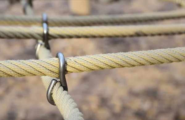 Close Ropes Tied Together Metal Clasps — Stock Photo, Image