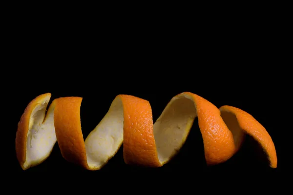 Close Peel Freshly Peeled Orange Which Curling Spiral Lying Front — Fotografia de Stock