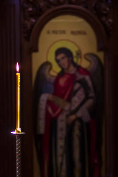 Candles in Orthodox Church. Space for text. Background — Stock Photo, Image