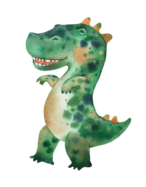 Dinozor çizgi filmi, Tyrannosaurus. Beyaz arkaplanda suluboya çizimi. 