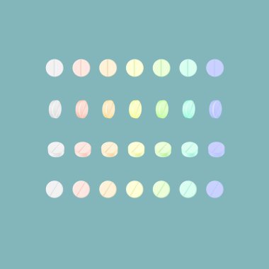 Multi-colored pills on a blue background. Set.