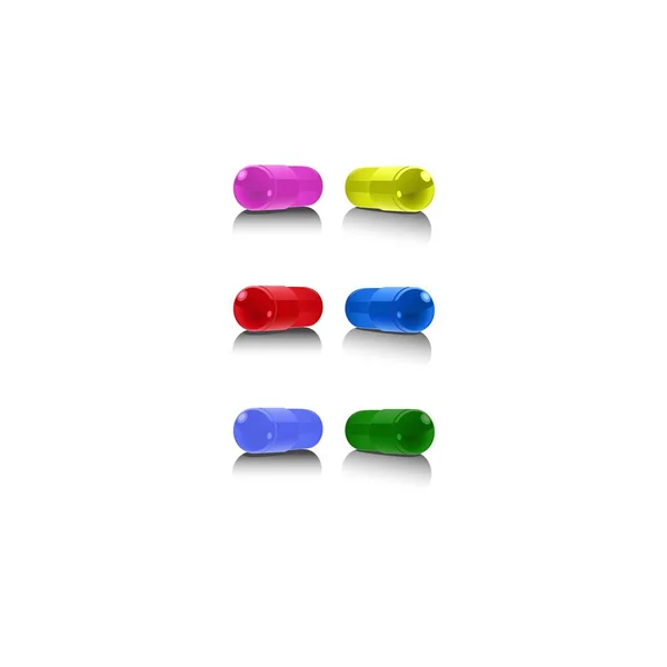 Pills Different Colors White Background Set — Stock vektor