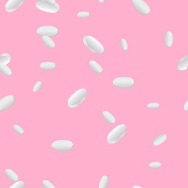 White pills on a colored background. Pattern.