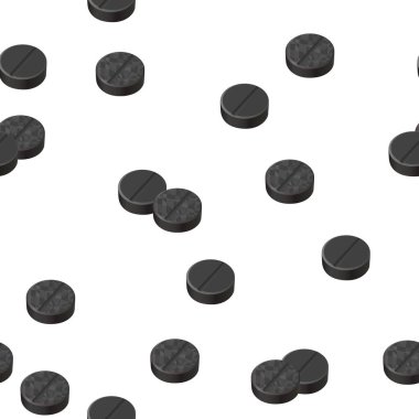 Black pills on a white background. Activated carbon, absorbent. Pattern.