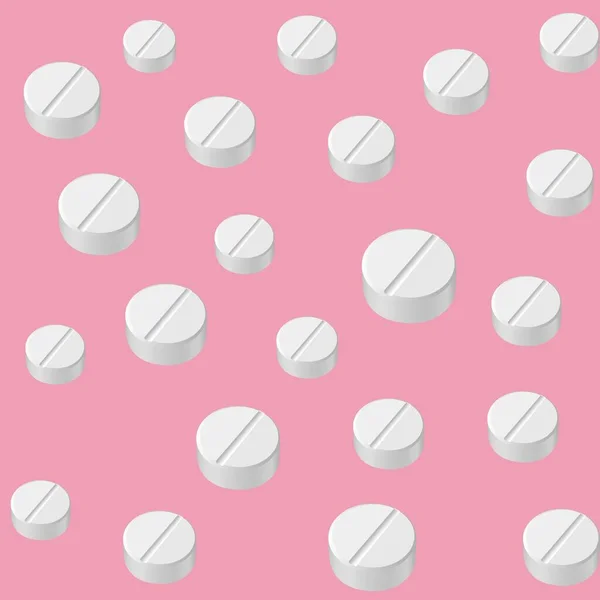 White pills on a colored background. Pattern.