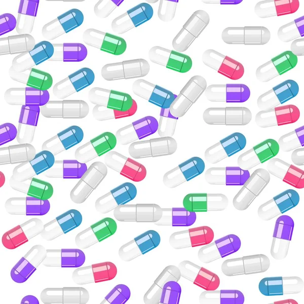 Multi Colored Pills Capsules White Background Pattern — Stockový vektor