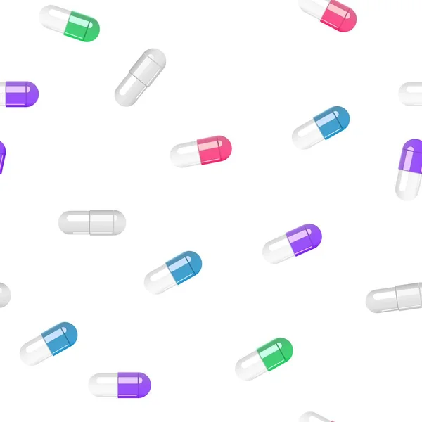 Multi Colored Pills Capsules White Background Pattern — Stock vektor