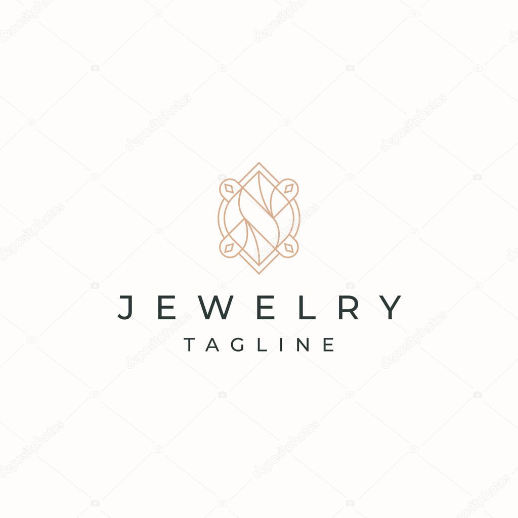 Luxurious jewelry with line art style logo icon design template. Elegant, gold, flat vector