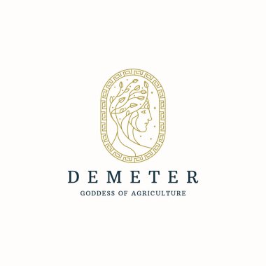 Demeter Antik Yunan tahıl ve tarım logo ikonu tasarım şablonu düz vektör