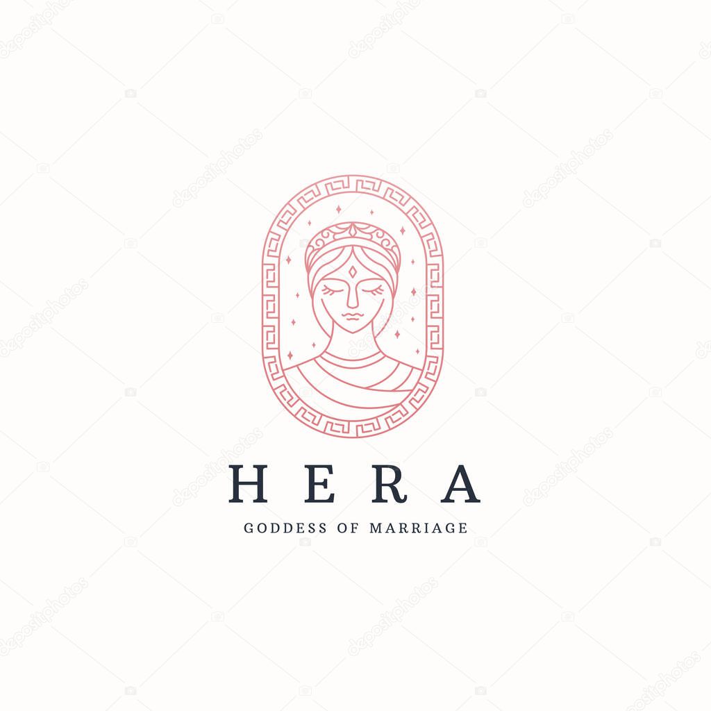 Hera the ancient Greek Queen of the Gods, and the goddess of marriage logo icon design template flat vector