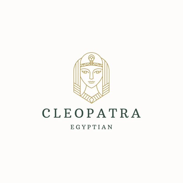 Cleopatra Reina Egipto Línea Estilo Logotipo Icono Diseño Plantilla Plana — Vector de stock