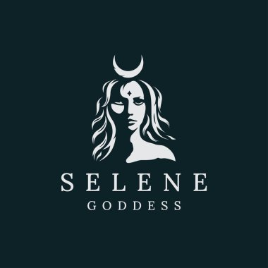 Ay tanrıçası Selene Yunan mitolojisi. Kadınlar için logo simgesi tasarımı düz vektör