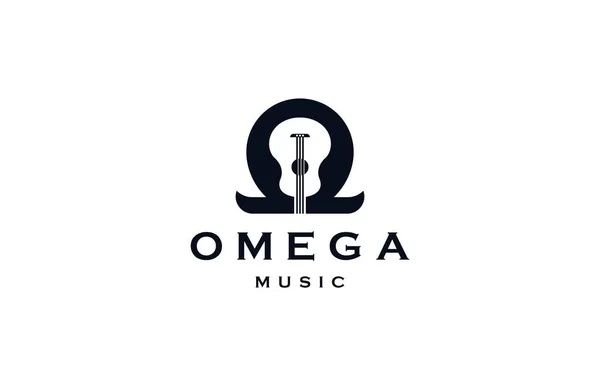 Omega Symbol Guitar Shape Omega Music Logo Icon Design Template — Vetor de Stock