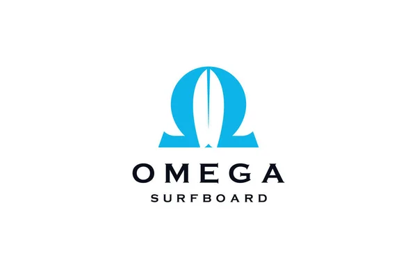 Omega Symbol Surfboard Shape Logo Icon Design Template Flat Vector — Vetor de Stock