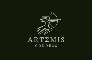 Artemis goddess of the hunt logo icon design template flat vector illustration