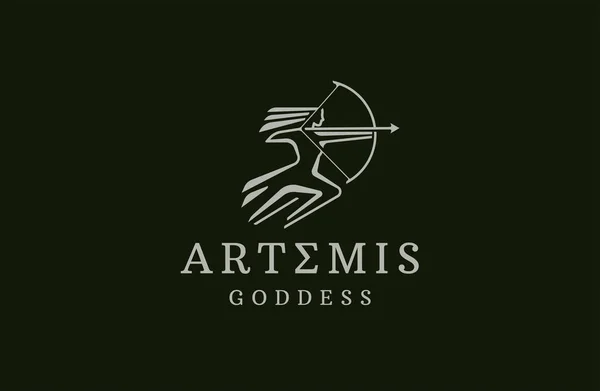 Богиня Артеміди Дизайну Логотипу Полювання Шаблонна Плоска Векторна Ілюстрація — стоковий вектор