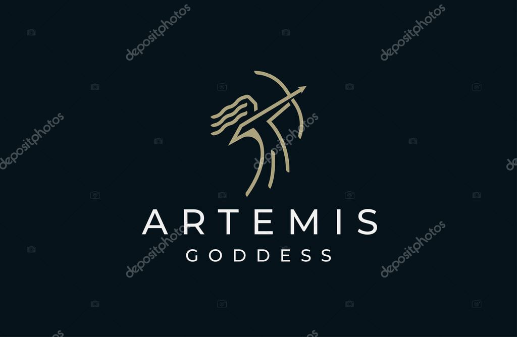 Artemis goddess of the hunt logo icon design template flat vector illustration