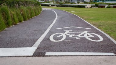 Kamu parkında bisiklet şeridi işaretleri