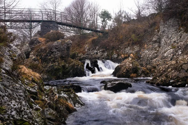 Waterval Polmaddy Burn Onder Polmaddy Settlement Winter Dumfries Galloway Schotland — Stockfoto