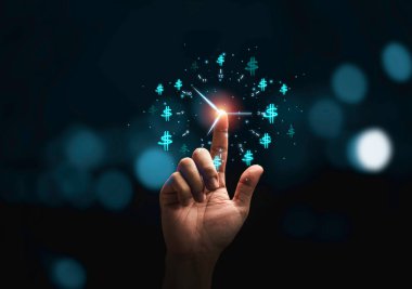 Zaman ve para yönetimi kavramı için arka planda dolar işareti olan sanal saate dokunmak.