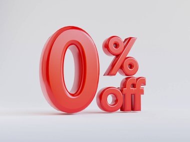 Isolated of zero percentage or 0 percent off for special offer of shopping department store and discount concept by 3d render. clipart