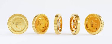 Beyaz arka planda izole edilmiş Euro sikkelerinin kapatılması, Avro sikkesi 3d kırpma yolu ile ana Avrupa Birliği veya Euro bölgesidir.