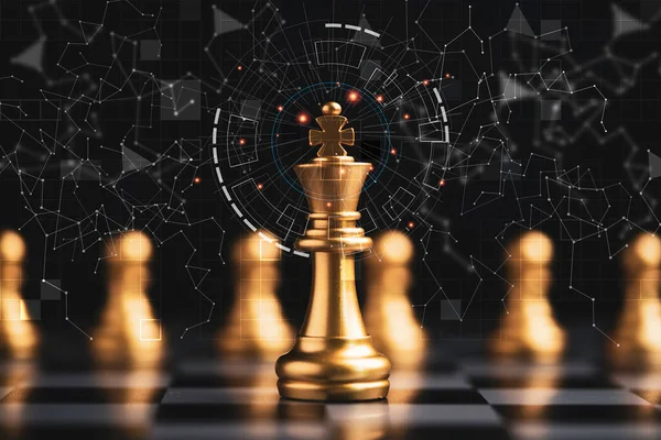 Golden King Chess Encounter Gold Chess Enemy Dark Background Connection — Stock Photo, Image