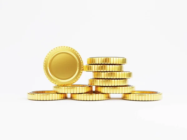 Isolated Blank Golden Coins Stacking White Background Business Investment Currency — 图库照片