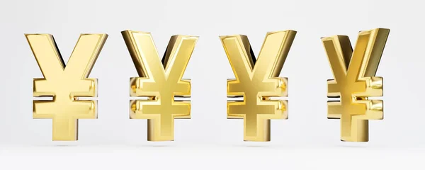 Isolate Golden Yuan Yen Sign Different View White Background Render — Stock Fotó