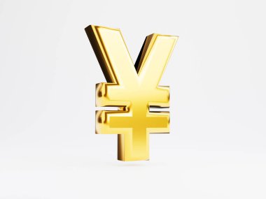 Beyaz arkaplandaki Altın Yuan veya Yen simgesini 3d render.