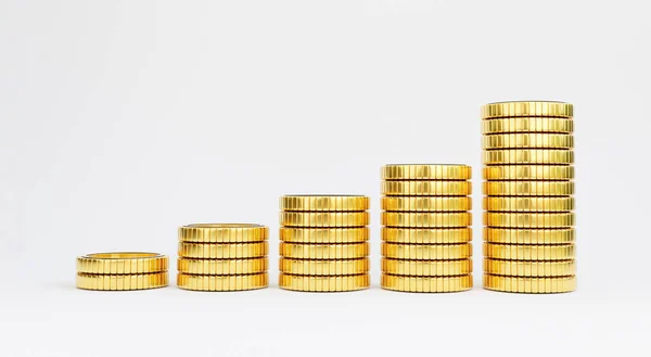 Απομονωμένα Χρυσά Νομίσματα Στοίβαγμα Λευκό Φόντο Επιχειρηματικές Επενδύσεις Και Συνάλλαγμα — Φωτογραφία Αρχείου