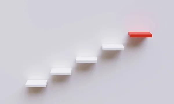 用3D渲染技术实现梦想与下一步构想的普通白色阶梯到红色阶梯 — 图库照片