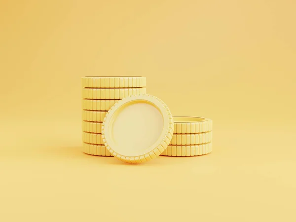 Golden Coins Stacking Yellow Background Investment Deposit Saving Concept Render — 图库照片