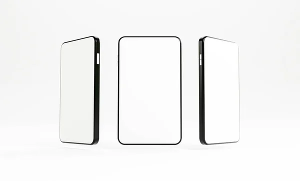 Mockup Smartphone Terisolasi Dari Tiga Sudut Ponsel Dengan Cetakan Bingkai — Stok Foto
