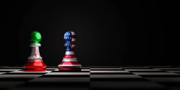 Bitva Usa Írán Vlajková Obrazovka Šachovnici Pěšáka Spojené Státy Americké — Stock fotografie