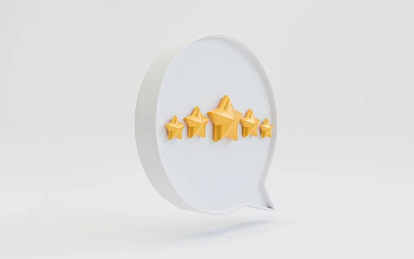 3Dレンダリングによるクライアントの優れた評価のための白いメッセージボックス内の5つの黄金の星 — ストック写真