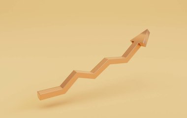 Sarı arka planda Altın Ok ve ekonomik yatırım karı ve tasarruf kavramından kalan faiz yatırımı için yer kopyalama tekniğinin artırılması.