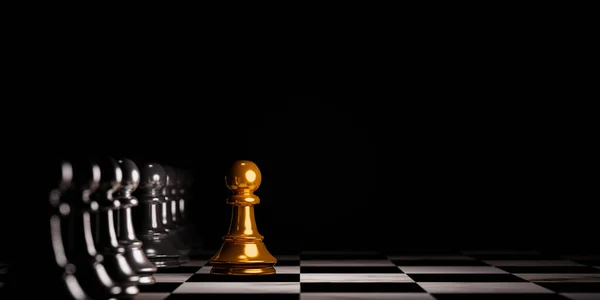Golden Pawn Chess Move Out Line Different Thinking Leading Change — Stock Photo, Image