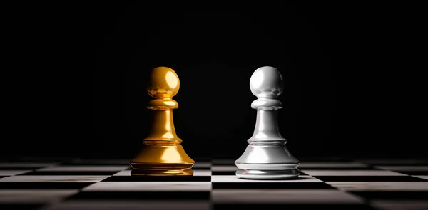 Дві Підставки Золотих Срібних Шахових Пішаків Переможець Бізнес Альянсу Концепції — стокове фото