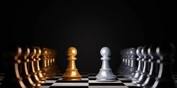 Two Stand Golden Silver Pawn Chess Team Winner Business Alliance — Stock Photo, Image