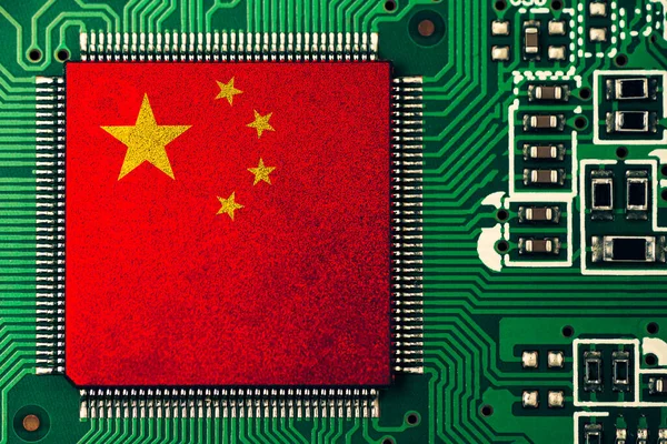 Čína Vlajka Tisk Obrazovka Elektronickém Obvodu Deska Pro Symbol Číny — Stock fotografie