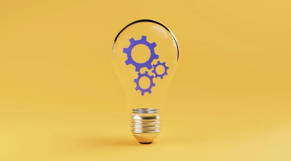 Mekanisk Utrustning Inuti Glödlampa För Kreativt Tänkande Idé Och Innovation — Stockfoto